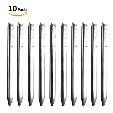 Telustyle Sturdy Tent Stakes with Reflective Pull Cords Heavy Duty Aluminum Adjustable Tri-Beam Tent Pegs for Garden Outdoor Camping Backpacking Essential Gear - 10 Pack