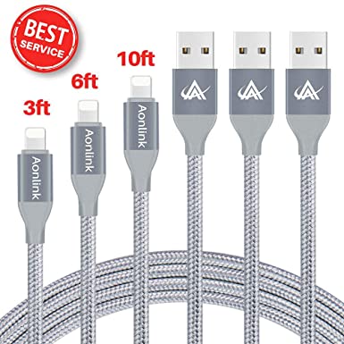 iPhone Charger, FIFADE 3Pack Nylon Braided Lightning Cable Charging Cord USB Cable Compatible with iPhone 11Pro 11Pro MAX Xs MAX XR X 8 7 6S 6 Plus-Gray