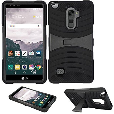 Phone Case for Straight Talk LG Stylo 2 4g LTE (Boost Mobile) / Verizon LG Stylo-2-V Rugged Heavy Duty Armor Cover Stand (Armor Black Skin-Black Stand)