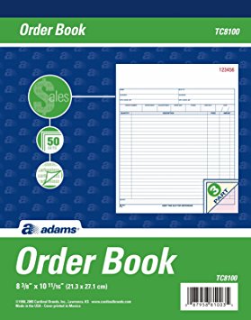 Adams Order Book, 8.38 x 10.69 Inch, 3-Part, Carbonless, 50 Sets, White, Canary, Pink (TC8100)