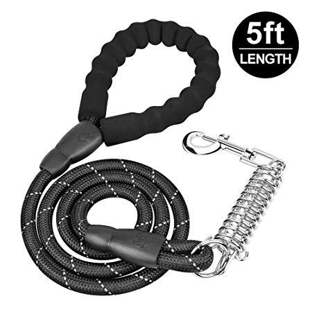 Topist 5 Ft Reflective Dog leash, Climbing Rope Dog Leash with Damping Spring and Comfortable Padded Handle for Medium Large Dogs