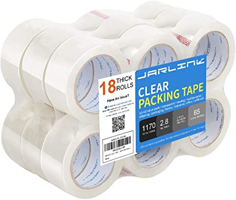 JARLINK Clear Packing Tape (18 Rolls), Heavy Duty Packaging Tape for Shipping Packaging Moving Sealing, Stronger & Thicker 2.8mil, 2 inches Wide, 65 Yards Per Roll, 1170 Total Yards