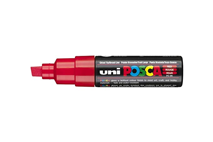 UNI POSCA PC-8K CHISEL TIP MARKER PEN- RED (BOX OF 6)