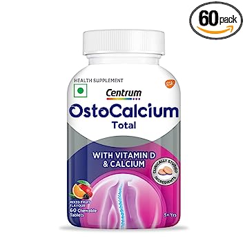 Centrum OstoCalcium Total Chewables (60s) | Vitamin D & Calcium (Veg) to support Strong Bones, Joints & Muscles | India's Leading Calcium Supplement