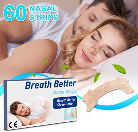 Nasal Strips, 60 Count Stop Snoring Nasal Strips Extra Length Comfortable Anti Snoring Breath Aids Nose Strips Works Instantly for Better Sleep, Snoring Reduction, Nasal Congestion