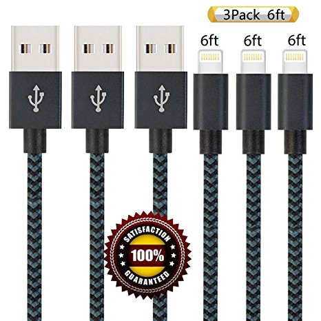 BULESK iPhone Cable 3Pack 6FT Nylon Braided Certified Lightning to USB iPhone Charger Cord for iPhone 7 Plus 6S 6 SE 5S 5C 5, iPad 2 3 4 Mini Air Pro, iPod Nano 7- (Navy)