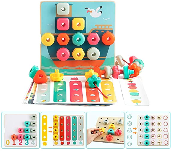 TOP BRIGHT Stacking Peg Board for Toddler, Colors Shapes Matching Mosaic Pegboard Game Set, Fine Motor Skills Toy for 3  Year Old Boys & Girls, Brain Training Games for Preschool Kids