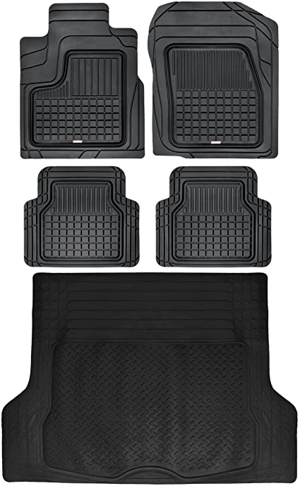 Performance Plus Rubber Car Floor Mat & Cargo Truck Liner All-Weather Heavy Duty, 5 Piece, Semi Custom Fit Trimmable (Black)