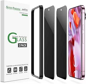 amFilm Designed for Google Pixel 9 Pro XL 6.8" 2024 Privacy Screen Protector Tempered Glass,Ultrasonic Fingerprint Compatible,with Easy Installation Frame, Anti Scratch, Bubble Free,2 Pack