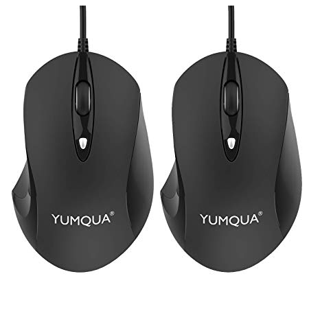 YUMQUA 2 Pack Set USB Wired Mouse, Upgrade Office & Business Optical Ergonomic Computer Mouse, Upgrade 4 Adjustable DPI (Up to 1600), 4 Button Mouse for PC Laptop Mac - Black