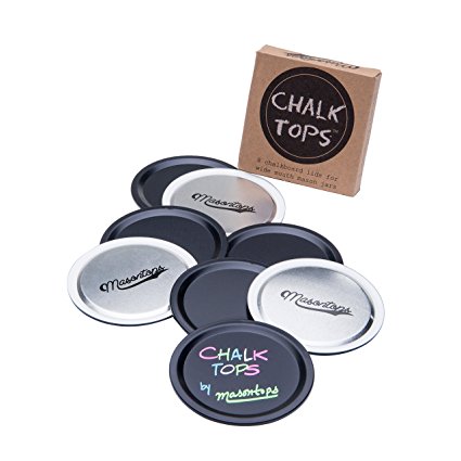 Chalk Tops - Reusable Chalkboard Lids for Mason Jars - 8 Pack - Wide Mouth