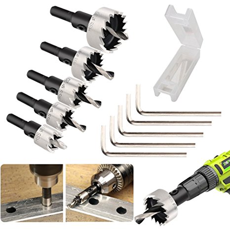 HSS Drill Bit Hole Saw Set(with 5pcs) form AISHN, Carbide Tip hole size 16mm 18.5mm 20mm 25mm 30mm Apply to Aluminum alloy, Stainless steel etc