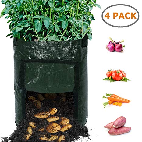 Ohuhu 4 Pack 10 Gallon Garden Potato Grow Bags,Vegetables Plant Growing Bags,Durable Planter Bags,Upgraded PE Aeration Pots with Portable Access Flap& Handles,for Potato Tomato Carrot etc