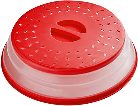 CaseTank Vented Collapsible Microwave Splatter Cover,Microwave Cover for Food With Easy Grip Handle, Kitchen Dish Bowl Plate Lids ,Dishwasher-Safe,BPA-Free Silicone & Plastic,10.5" Round, red