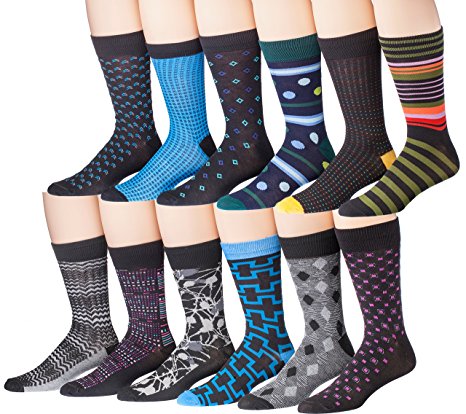 James Fiallo Mens 12 Pack Patterned Dress Socks