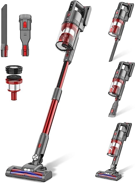 Fykee Cordless Vacuum Cleaner, 80,000 PRM Vacuum Cleaner with Large Capacity Detachable Battery and Washable Dust Cup, Lightweight Stick Vacuum up to 35 Mins Runtime for Floor