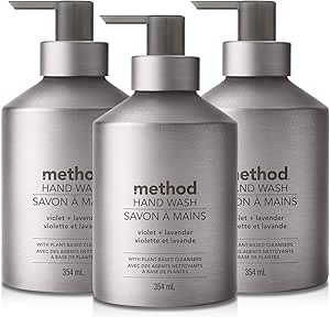 Method Liquid Hand Soap, Biodegradable Formula with Gel Soap Dispenser, Recyclable Aluminum, Violet   Lavender Scent, 354 ml, 3 Pack