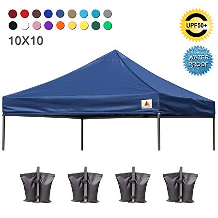 ABCCANOPY Replacement Top Cover 100% Waterproof (18+ Colors) 10x10 Pop Up Canopy Tent Top, Bonus 4 x Weight Bags (Navy Blue)