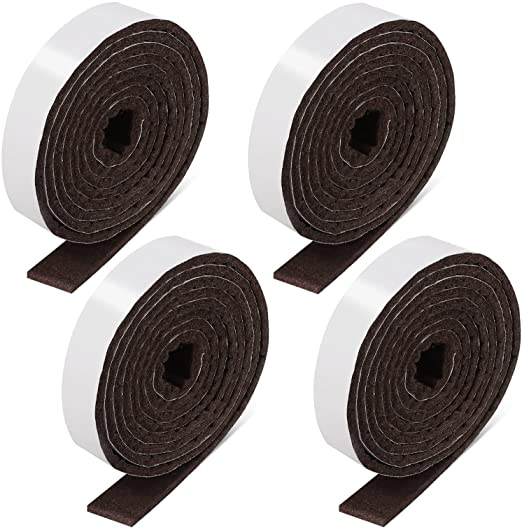 1/2 x 60 Inch Felt Strips with Adhesive Backing Self-Stick Heavy Duty Felt Tapes Polyester Felt Strip Rolls for Protecting Furniture and Freedom DIY Adhesive (Brown,4 Rolls)