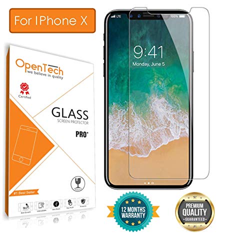 OpenTech Apple iPhone X Tempered Glass Screen Protector with Installation kit (2.5 D and Full Transparent)