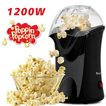 Hot Air Popcorn Popper, Popcorn Maker, 1200W Electric Popcorn Machine with Measuring Cup and Removable Lid, Healthy Popcorn Maker for Home, No Oil Needed, Great For Kids (Black)