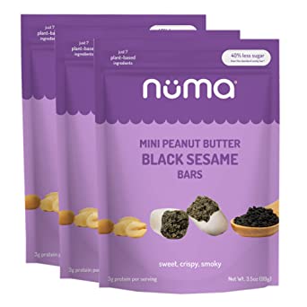 Mini Peanut Butter Black Sesame Bars – Vegan, Low Sugar, High Protein, Low Calorie, All Natural, Gluten Free – Crunchy Plant Based Snack – 3 Bags with 10 Individually Wrapped Pieces