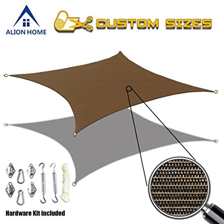 Alion Home Custom Sized Durable Permeable Sun Shade Sail with 6'' Stainless Steel Hardware Kit - Rectangle - Mocha Brown (8' x 16')