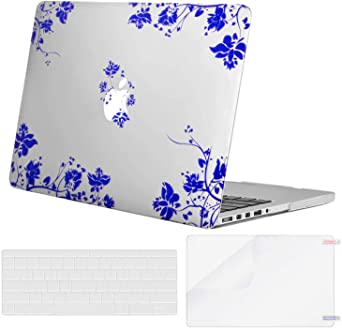 MOSISO MacBook Pro 13 inch Case 2015 2014 2013 end 2012 A1502 A1425, Plastic Pattern Hard Shell Case & Keyboard Cover & Screen Protector Compatible with MacBook Pro Retina 13 inch,Blue&White Porcelain