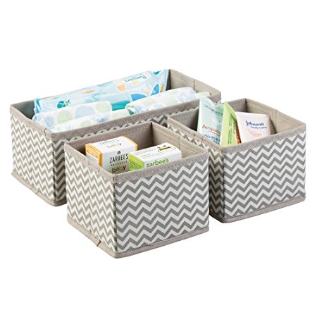 mDesign Fabric Dresser Drawer Insert - 3 Compartment Baby Organiser - Fabric Storage Boxes - Ideal Wardrobe Storage Solutions for Diapers, Toys, Wipes, and More - Brown / Nature