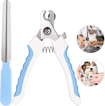 Pet Nail Clipper Animal Claws Scissor Cut Set Kit Stay Peaked Pet Nail Clippers Dog Nail Clippers Stainless Steel Claw Cutters for Dogs Cats Birds (White and Blue, Straight Handle)