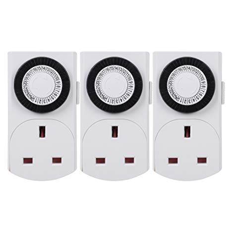 HBN 24 Hour Plug-in Compact Energy Saver Mini Mechanical Timer Switch, 3 Pack