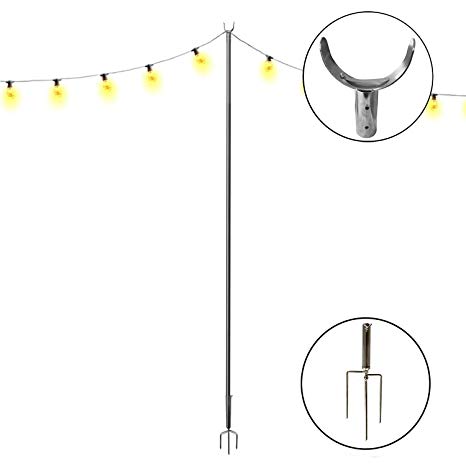 Outdoor Stand Light Pole,Third Generation 10 ft Thickening Stainless Steel for Set up Decoration LED String Or Solar Bulbs in Patio Garden House Café Wedding Party