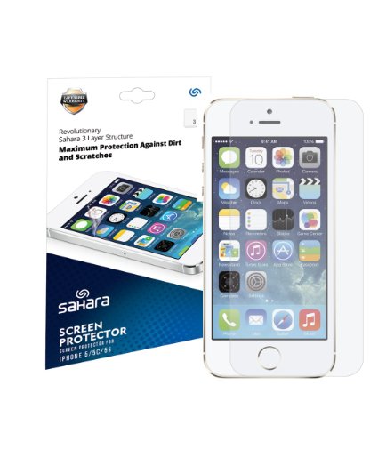 Apple iPhone 5/5S/5C Anti-Fingerprint, Anti-Glare Screen Film Protector with Lifetime Warranty 3-PACK [3X] by Sahara Case