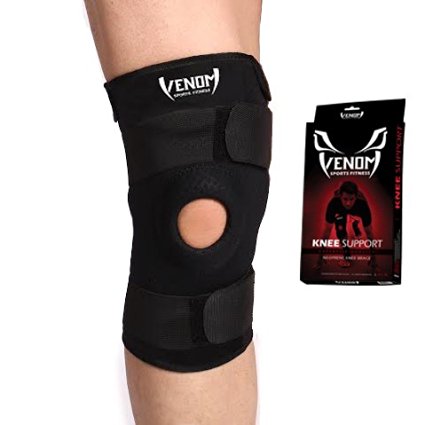 Venom Breathable Neoprene Knee Brace Support w/ Open Patella – Flexible Stabilizers & Adjustable Compression for Pain, Meniscus Tear, Arthritis, ACL, PCL, Basketball, Athletics, Women, Running, Sports