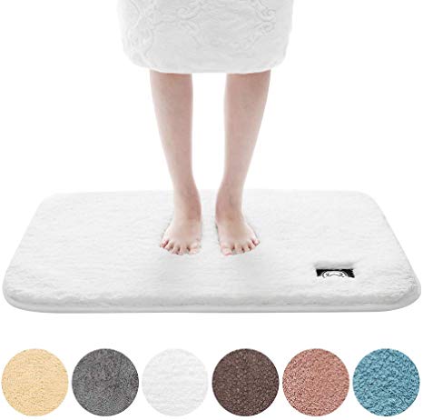 Bathroom Rug Mat, Non-Slip Water Absorbent Bath Rug, Soft Plush Microfiber Bath Mat for Bedroom Bathroom, Machine Washable(20x32,White)