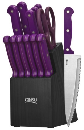 Ginsu 3891 Essential Series 14-Piece Cutlery Set with Black Block, Purple