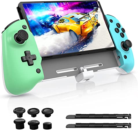 NexiGo Gripcon, Enhanced Switch/Switch OLED Controller for Handheld Mode, Ergonomic Controller for Nintendo Switch OLED with 6-Axis Gyro, Mapping, Vibration (Green & Blue)