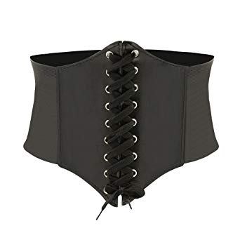 HOTER Black Lace-up Corset Style Elastic Cinch Belt