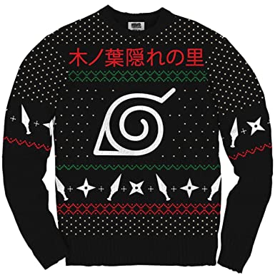 Ripple Junction Official Naruto Shippuden Hidden Leaf Christmas Sweater for Men or Women - Ugly Novelty Sweater Gift