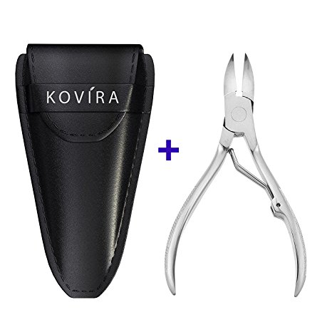 Heavy Duty Toenail Cutter by Kovira – 4" Clipper for Thick / Ingrown Nails - Professional Quality Cuticle Nippers / Scissors - Preferred by Podiatrists - Includes Safety Tip Cover & Storage Pouch