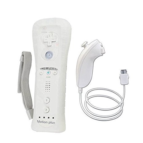 YORKING™ New 2in1 Built in Motion Plus Remote and Nunchuck Controller for Nintendo Wii and Wii U and Mini Wii with Silicon Case Skin(White)