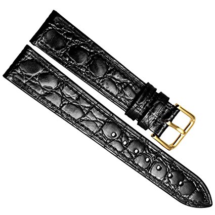 Green Olive 18mm Ultra-thin Alligator Grain Leather Gold Buckle Watch Band Strap Black