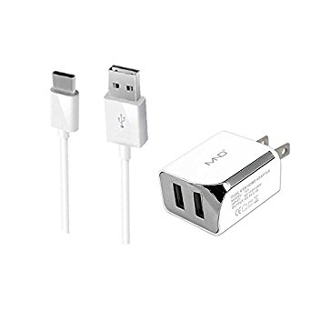 2-in-1 Type-C USB Chargers Bundle for Samsung Galaxy A7 (2017) / A5 (2017)/ A3 (2017) , Note 8, S8, S8 , S8 Active, C9 Pro C900F (White) - 2.1Ah Travel Charger Adapter (Dual Port)