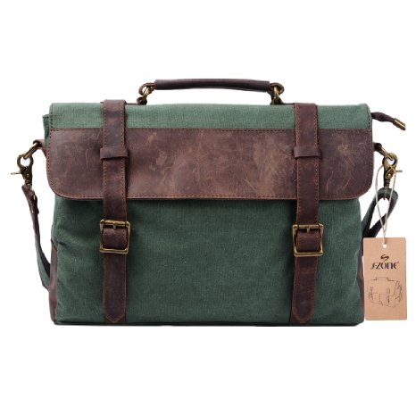 S ZONE Vintage Canvas Leather Messenger Traveling Briefcase Shoulder Laptop Bag