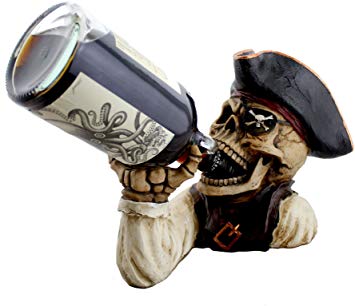 Skeleton Pirate Wine or Rum Bottle Holder By DWK | Whimsical Decorative Pirate Caribbean or Beach Themed Home or Party Gifts and Decor