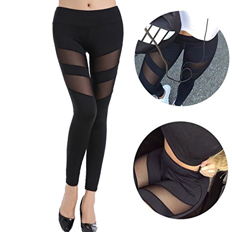 CROSS1946 Sexy Women's Striped Mesh Yoga Pants Leggings Soft Stretch Trousers Fitness Tights Gym Running