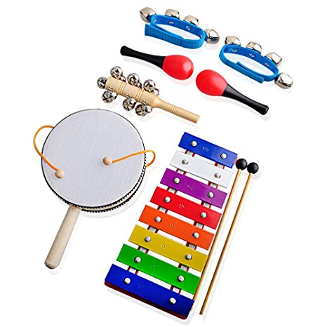 Children’s Musical Instruments for Kids,Gimilife Xylophone,Rattle,Maracas,Sleigh Bell,Wrist Bells Percussion Toy Rhythm Band Set Instrument Enlighten Toy for Children Toddlers with Free Carrying Bag