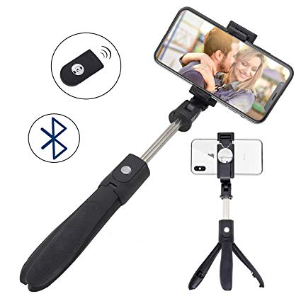 Selfie Stick, Aessdcan Selfie Stick Tripod with Wireless Bluetooth Remote Shutter Compatible with iPhone Xs/Max/Xr, X, 8/8P, 7/7P, 6/6S, 5/5S, Samsung S8, S7, S6 and More (Black)