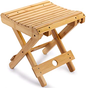 Lawei Bamboo Folding Step Stool - 12 Inch Bamboo Shower Bench Stool Spa Bath Seat Chairs for Shower, Leg Shaving and Foot Rest