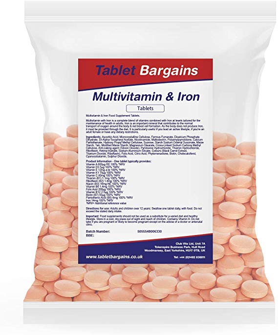 Multivitamin & Iron 120 Tablets | One a Day Formulation for Men or Women | UK Manufactured by Tablet Bargains